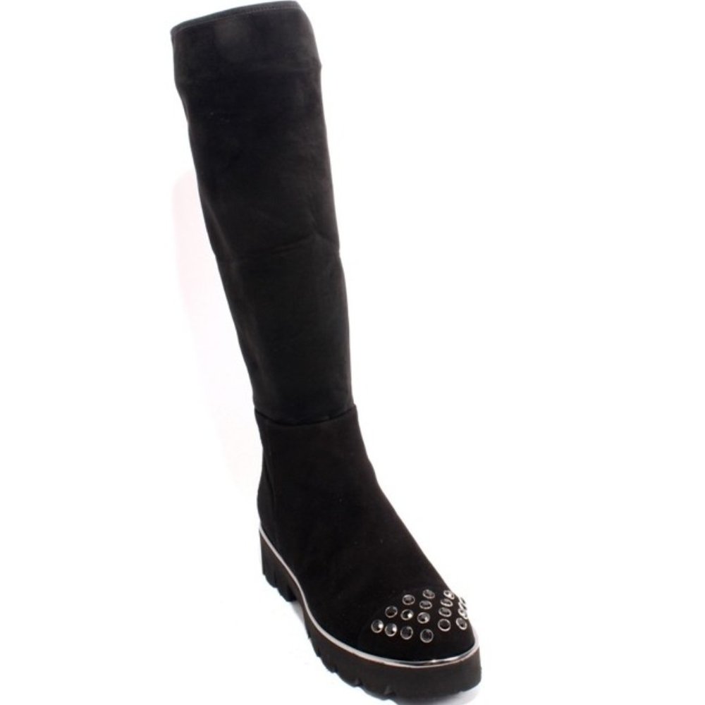 ITALIAN Isabelle 100 Black Suede Stretch Zip Knee-High Boots